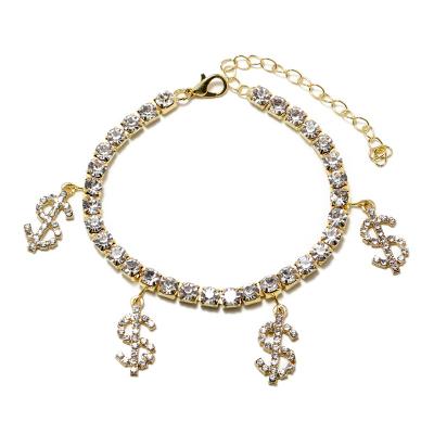 China Fashionable simple diamond dollar sign chain claw pendant anklet European and American shoes new holiday beach jewelry for sale