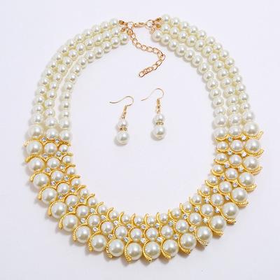 China CLASSIC necklace earrings set multi-layer imitation pearl necklace women all-match sweater chain fashion set factory direct sales for sale