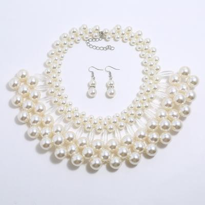 China CLASSIC Cheap Classic Soft Multilayer Imitation Pearl Earring Necklace Jewelry Set Shell Imitation Pearl Earring Necklace Natural for sale