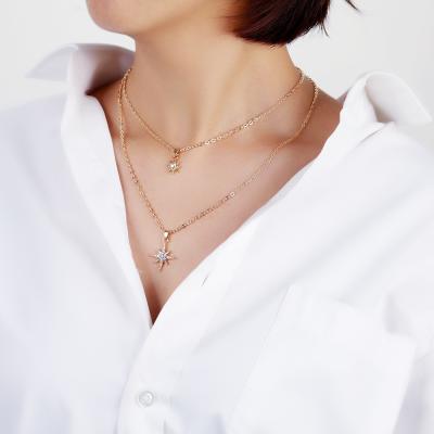 China 2022 new fashion stainless steel double-layer all-match star shell multi-layer gold-plated diamond shell pendant necklace for sale