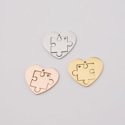 China Environmental friendly mirror polished stainless steel heart and puzzle couple pendant for necklace for sale