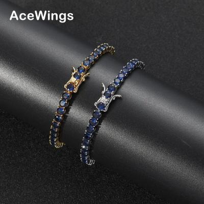 China Hiphop Blue Zirconia Fork Setting Zircon Tennis Bracelet Hip Hop CZ Brass Jewelry BB206 4mm 7inch 8inch for sale