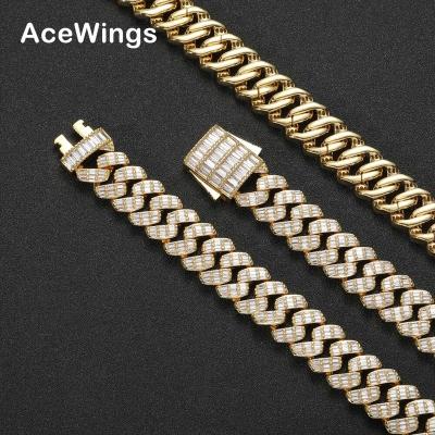 China Hiphop BC024 17mm Cubic Zircon CZ Link Chain Necklace Fork Brass Chains Arrangement Iced Out Bling Bling Hip Hop Jewelry for sale