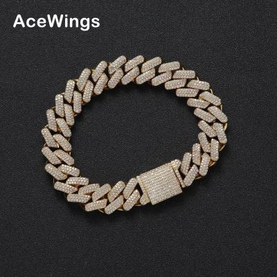 China Hiphop BB025 13mm Zircon Bracelet Hip Brass Solid Hop Iced Out Cuban Zircon Chain Bracelet Men's Jewelry for sale