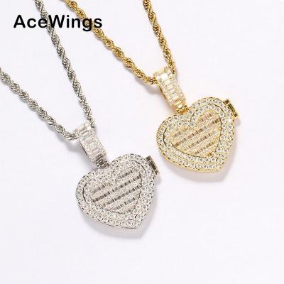 China Hiphop PP10 Brass Cubic Zircon Heart Photo Pendants Necklace Hip Hop Necklace blingJewelry for sale