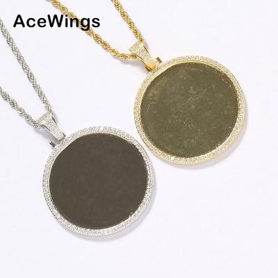 China Large Round Hiphop PP01 Photo Pendant With Brass Rope Chain Micro Pave With CZ Stones Necklace Jewelry For Men And Women for sale