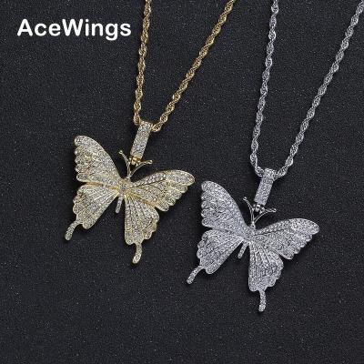 China N343 Alloy Crystal Butterfly Necklace Fashion HIP HOP BLING BLING Pendant Jewelry for sale