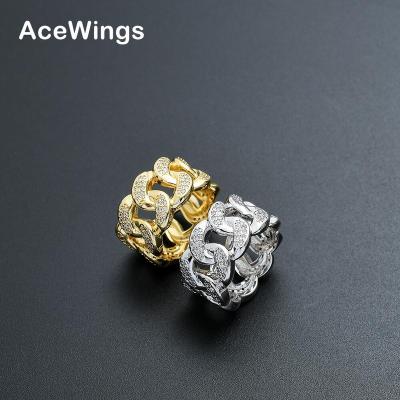 China Hiphop Cuban Ring Brass Gold Silver Color Cubic Zircon R024 12mm CZ Iced Out RING Fashion Hip Hop Jewelry for sale