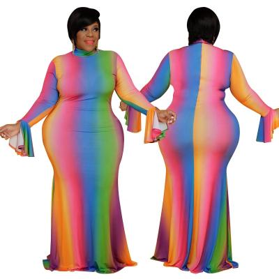 China Plus Size Viable African Dress Colorful Stripe Gradient Plus Size Women Clothing Sheath Long Plus Size Dresses for sale