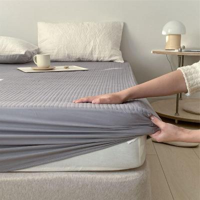 China Custom Queen Size Single Elastic Sheet Fabric Fitted Gray Soft Mattress Cover for sale