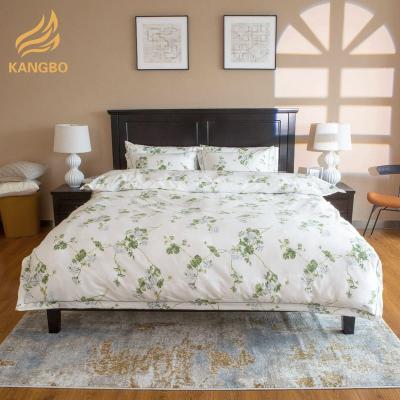 China Nondisposable Customized 100% Queen Size Green Plant Cotton Sheets Bedding Set for sale