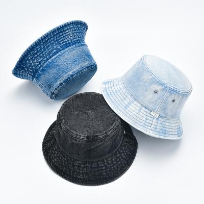 China Picture Distressed Vintage Wide Brim Jean Denim Fisherman Bucket Hats for sale