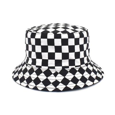 China Pure Color Lattice Double Image Fisherman Cap Hat Travel Umbrella And Plaid Bucket Hat For Youth for sale