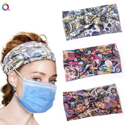 China Popular Fashion Tie Dye Headband Women Button Headbands With Buttons Matching Face Mask Headbands With Mask for sale