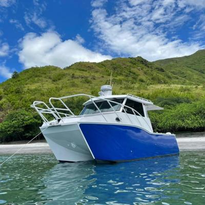 China Fishing Poseidon 8.8m Outboard Engine Catamaran Fishing Boat Aluminum Speed ​​Boat Cruiser With Cabin for sale