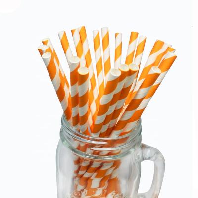 China Minimalist ECO Autumn Orange Striped Paper Straws 200 Oranges And Paper Straw Biodegradable In Box Printed White Paper Drinking Straw for sale