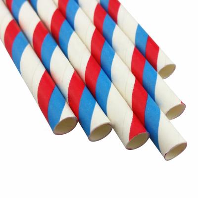 China 6X197mm Disposable SR CE Approved Red White Blue Stripe Paper Straws, Food Grade Biodegradable Cocktail Color Paper Drinking Straw for sale