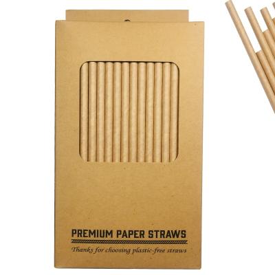 China SR ECO Minimalist Paper Straws Box Packaging 200 Straw Brown Paper Straws Pajillas De Papel Hard Plain Natural Color For Restaurants for sale