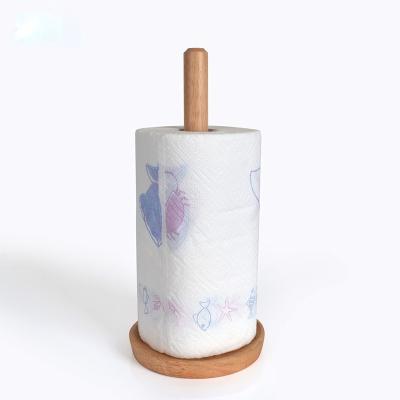 China Detachable Standing Kitchen Countertop Roll Paper Hanger Modern Wooden Towel Holder for sale