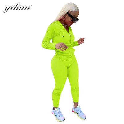 China YILIMI 2020 New Style Zipper Pocket Hoodie QUICK DRY Two Piece Sets Overalls Women for sale