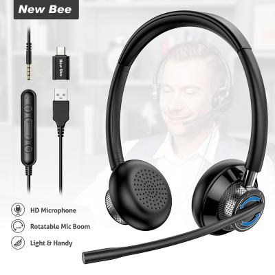 China 20-20KHz New Bee H361 Head Phone Earphone Wired Earphones Call Center Headset Noise Canceling Earbuds With MIC for sale