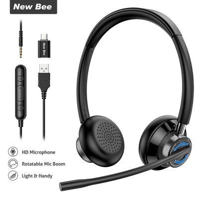 China New Bee 20-20KHz Usb Headset With Microphone For PC 3.5mm Business Headsets With Mic Mute Noise Canceling For Call Center Headphones for sale