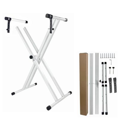 China Piano Playing Assembly White Keyboard Stand Adjustable Double X Style Tube for sale