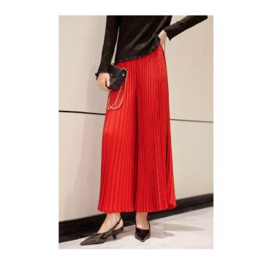 China Anti-wrinkle women's style accordion pants long elastic waist pants elegant a-line solid chic Korean Midi high for sale