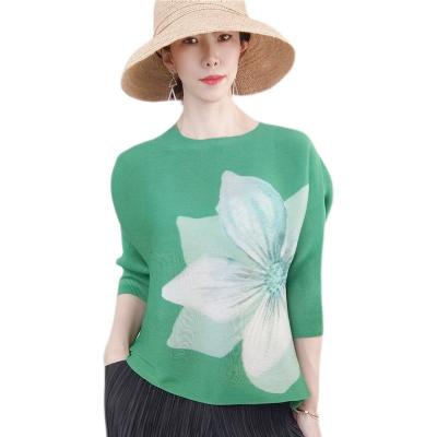 China QUICK DRY crop women's summer blouses women's clothing top sale ladies sailor tops loose Collar miyake pleated women's summer T-skirt for sale