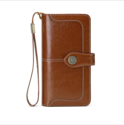 China Genuine Leather Genuine Leather Large Capacity Purse Large Capacity RFID Blocking Card Holder Lady Purse Vintage RFID Card Holder For Women for sale