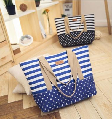 China Foreign trade color stripe new style large capacity canvas women's bag new style student leisure women's bag for sale