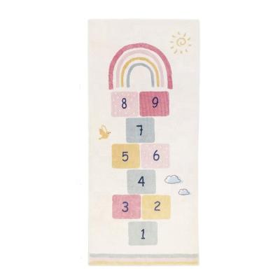 China Hopscotch Game Kids Blanket Anti-Slip Fun and Educational Playroom Blanket Rainbow Soft Durable Woven Floor Mat for sale