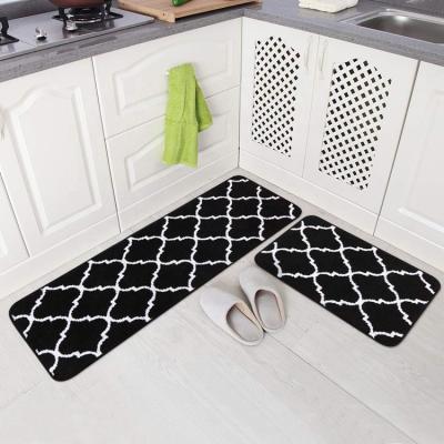 China Kitchen Washable Custom Mat 2 Pieces Microfiber Moroccan Lattice Non-Slip Soft Kitchen Rug for sale