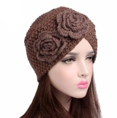 China Warm Sleep Chemo Turban Headwear Cancer Patients Rose Flower Knit Cap Winter COMMON Muslim Hat Beanie for sale