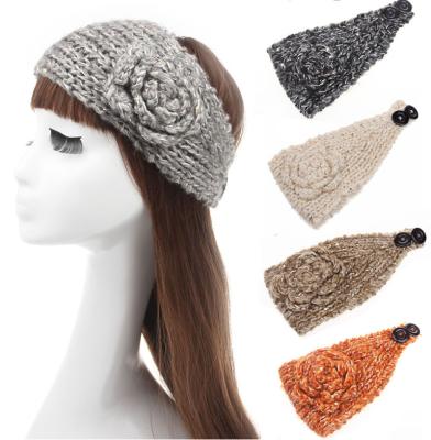 China Knitting Wool Knitted Crochet Flower Winter Ear Warmer Women Headband Headwrap for sale