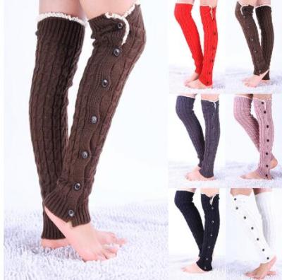 China WIIPU Fashion Acrylic Wool/Women Lace Up Button Leg Warmer Knitted Soft Classic Boot Topper Autumn Boot Gaiters Covers Legwarmer Winter Stockings for sale