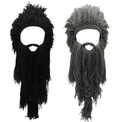 China JOINT WIIPU Men Women Viking Handmade Knit Wig Hat Barbarian With Detachable Long Beard Funny Halloween Cosplay Crazy Hot Skull Cap for sale