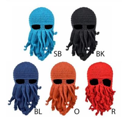 China WIIPU COMMON Women Men's Creative Funny Octopus Tentacle Knitted Long Beard Beanie Cap Balaclava Winter Warm Halloween Cosplay Hat for sale