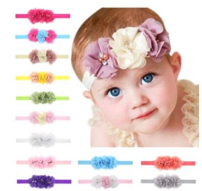 China Cute Baby Hair Accessories Beads Chiffon Flower Baby Hair Band Fashion Toddler Photography Props Wild Infant Headwear for sale