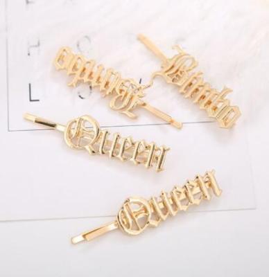 China Alloy Vintage Blackletter Gothic Alphabet One Word Hairpins Women Metallic Gold Polished Hair Clip Side Bangs Styling Hair Accessories for sale