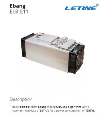 Κίνα E11 30ο 1950W Sha-256 ανθρακωρύχος 74db 10nm BTC Ebang Ebit προς πώληση