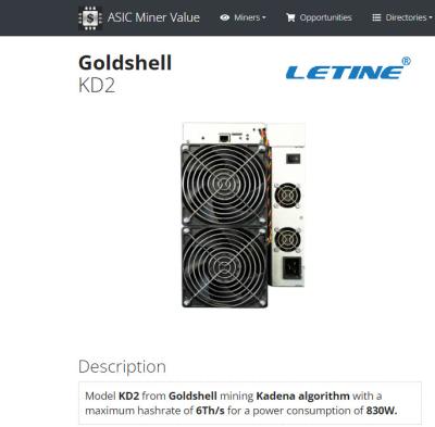 Китай Горнорабочий KD2 6Th/S 830W Goldshell Asic секретная для минировать монетку KDA продается