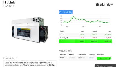 中国 Kadena KDAの硬貨を採鉱するための2250W 74dbのiBeLink抗夫BM-K1+ 販売のため