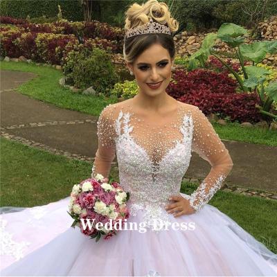 China FA280 Breathable 2022 Princess Pink Wedding Dresses Long Lace Applique Bead Sheer Neck Sheath Long Garden Wedding Dresses for sale