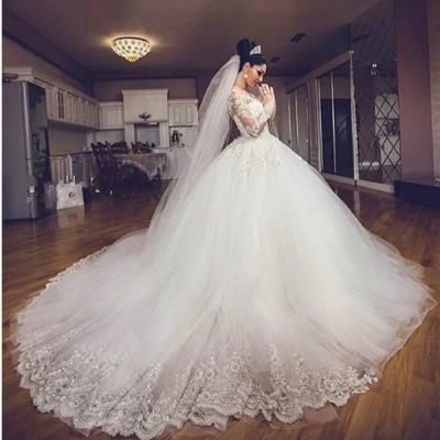 China FA30 Vestido de Noiva Breathable Ball Gown Princess Wedding Dress Bead Lace Up Bruidsjurken Luxury Long Sleeves for sale