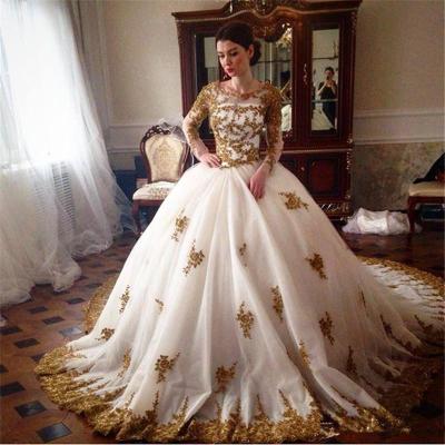 China Breathable Luxury Gold Lace Appliques FA16 2022 Sheath Long Vintage Muslim Wedding Dress Princess Ball Gowns Arabic Wedding Dresses for sale