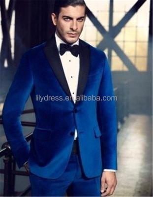 China HD016 High Quality Royal Blue Tuxedos Mens Groom Blazer Breathable Prom Blue Velvet Dress Suits (Jacket+Pants+Bow Tie) for sale