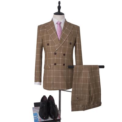 China British Brown Blazer Mens Suit Made Grid Designer Tailored Mens Clothing Sets MA103 Slim Businessman Anti-Shrink Perform Cheap Suits for sale