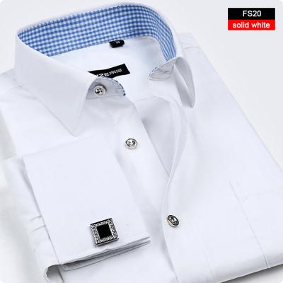 China New Cuff NS2 2022 Button Men Dress Shirts Classic Long Sleeve French Slim Fit Brand Business Formal Shirts Anti-Shrink 20 Colors for sale