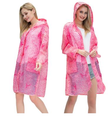 China Comfortable Bachelorette Rainwear Lace Printing EVA Long Raincoat Transparent Woman &Ladies Stylish Raincoat for sale